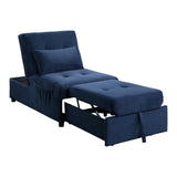 Garrell Blue Velvet Lift Top Storage Bench with Pull-out Bed