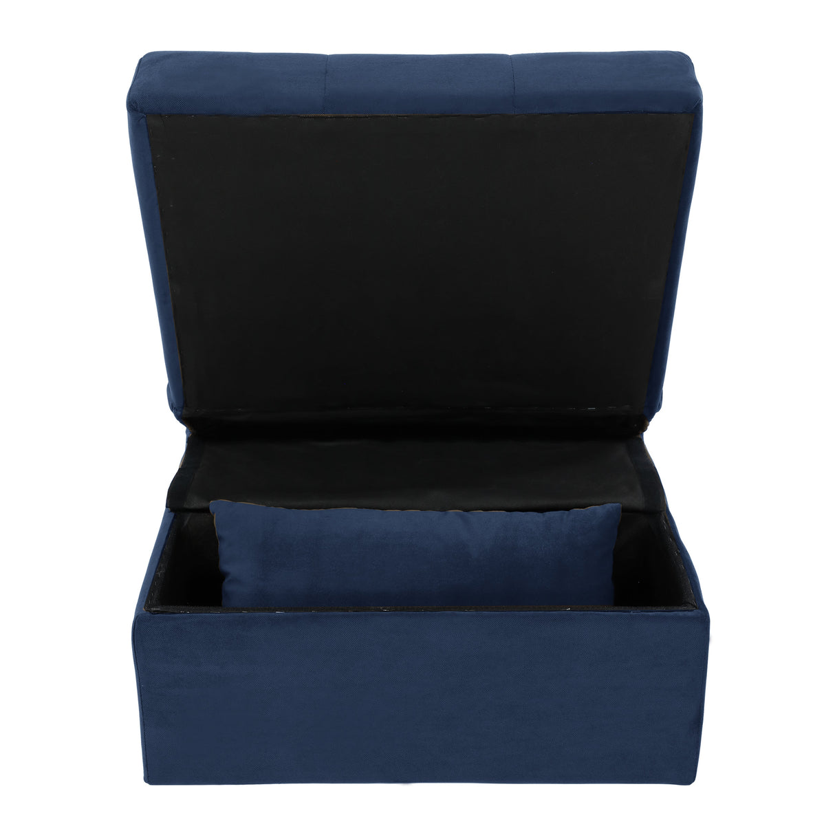 Garrell Blue Velvet Lift Top Storage Bench with Pull-out Bed