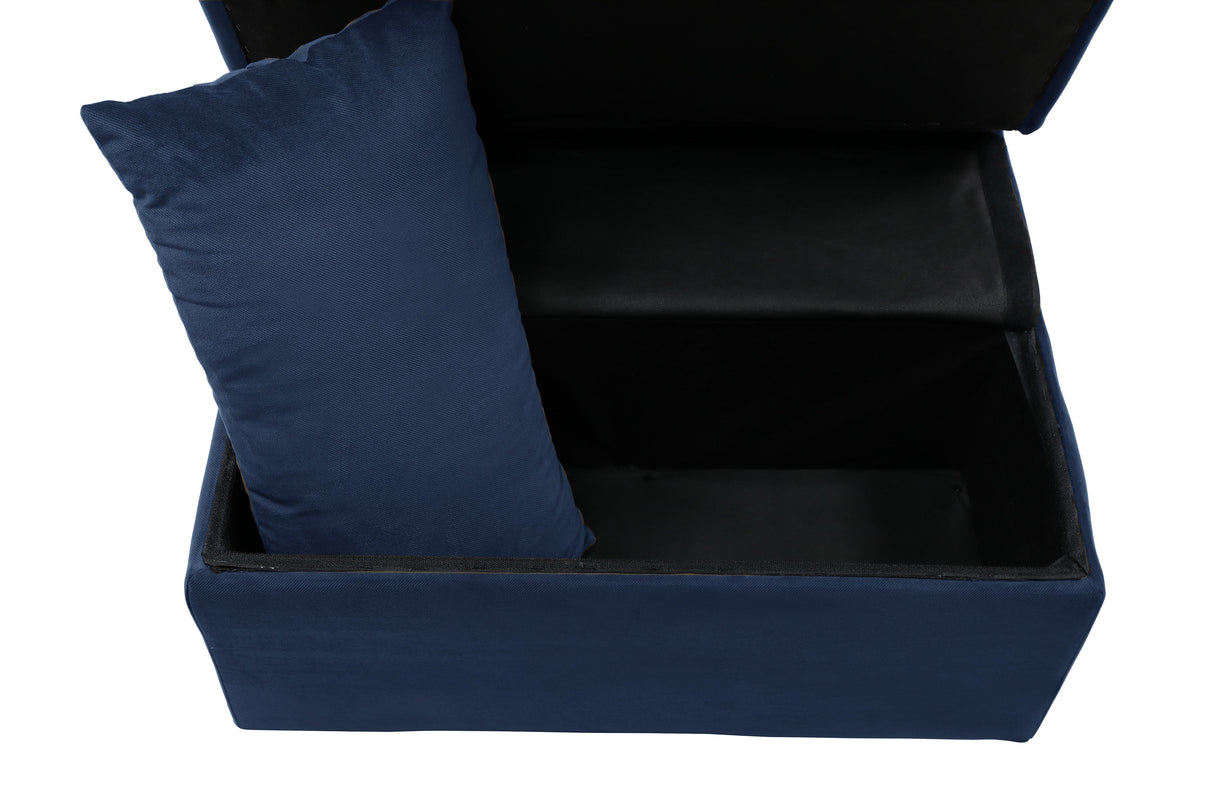 Garrell Blue Velvet Lift Top Storage Bench with Pull-out Bed