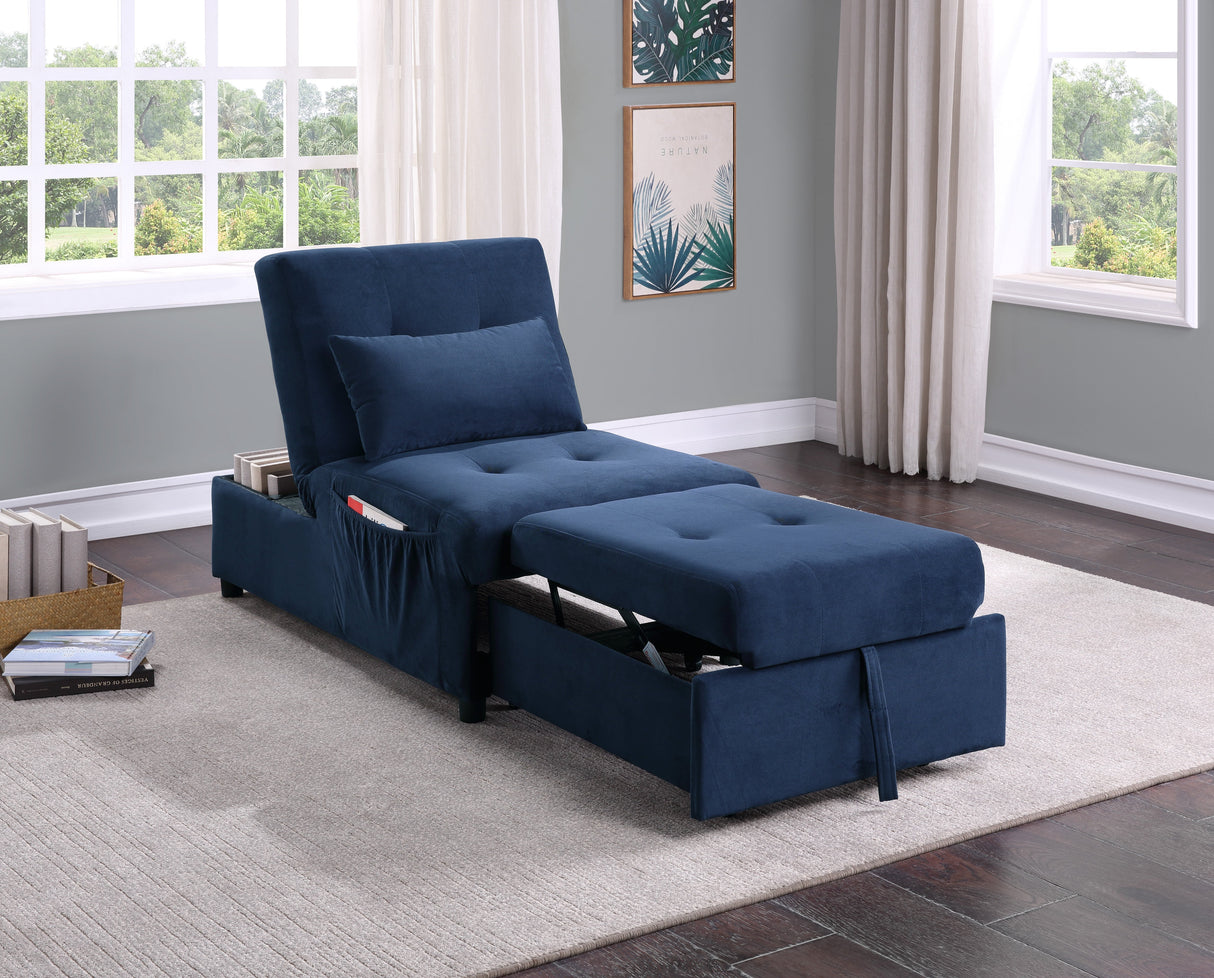 Garrell Blue Velvet Lift Top Storage Bench with Pull-out Bed