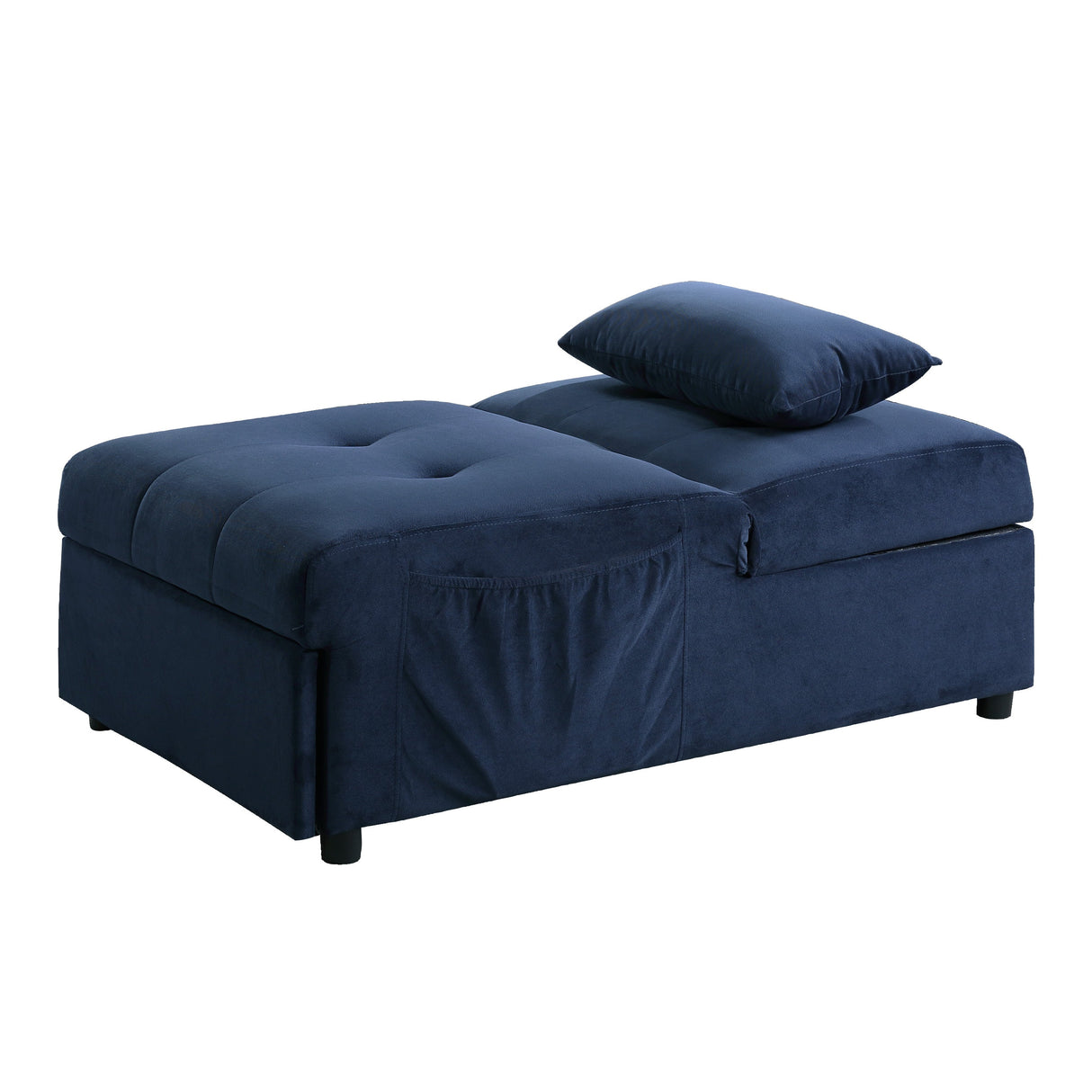 Garrell Blue Velvet Lift Top Storage Bench with Pull-out Bed