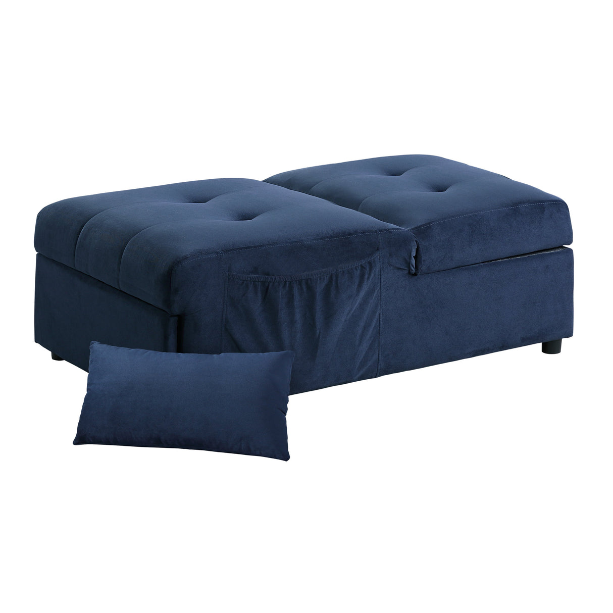 Garrell Blue Velvet Lift Top Storage Bench with Pull-out Bed