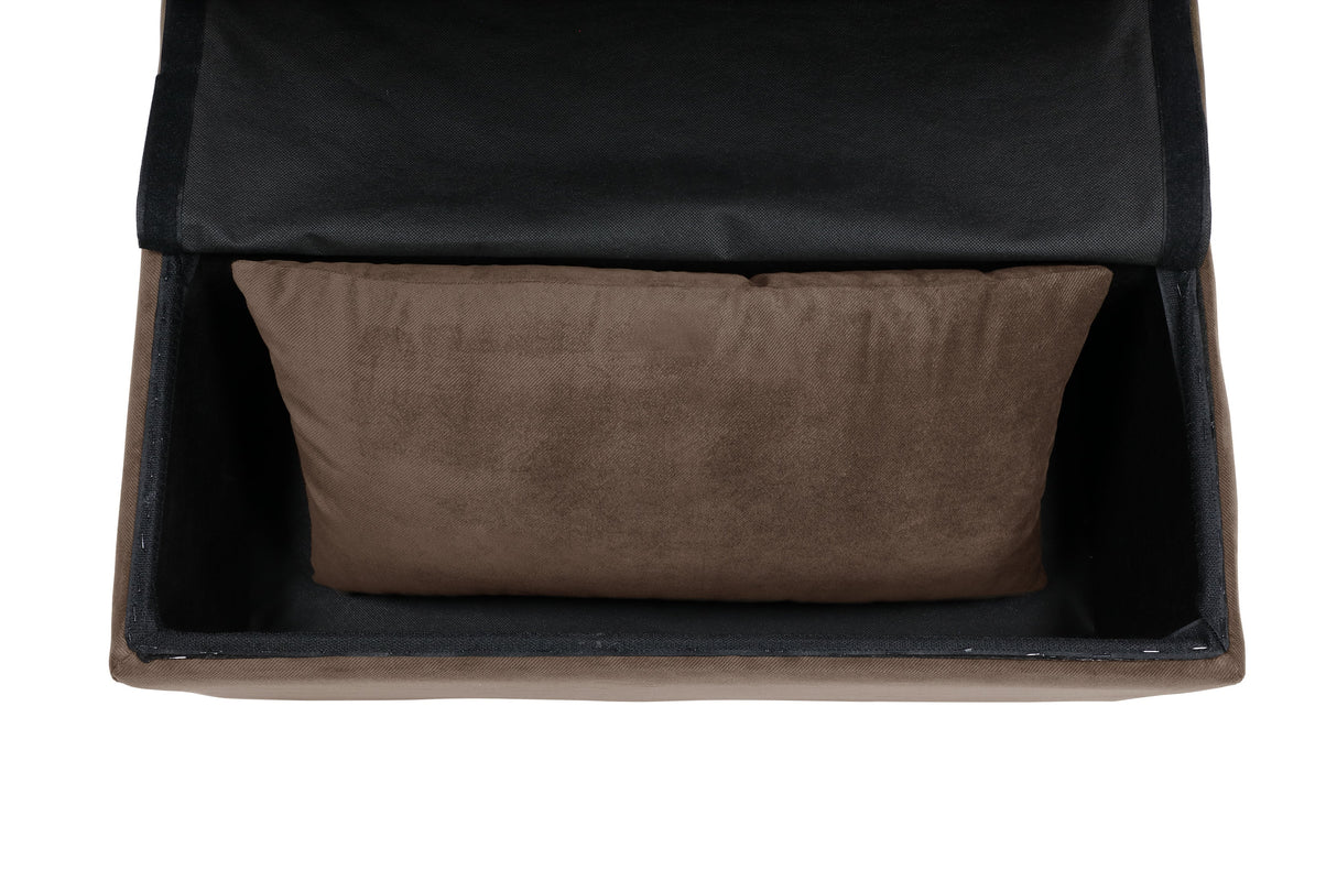 Garrell Brown Velvet Lift Top Storage Bench with Pull-out Bed