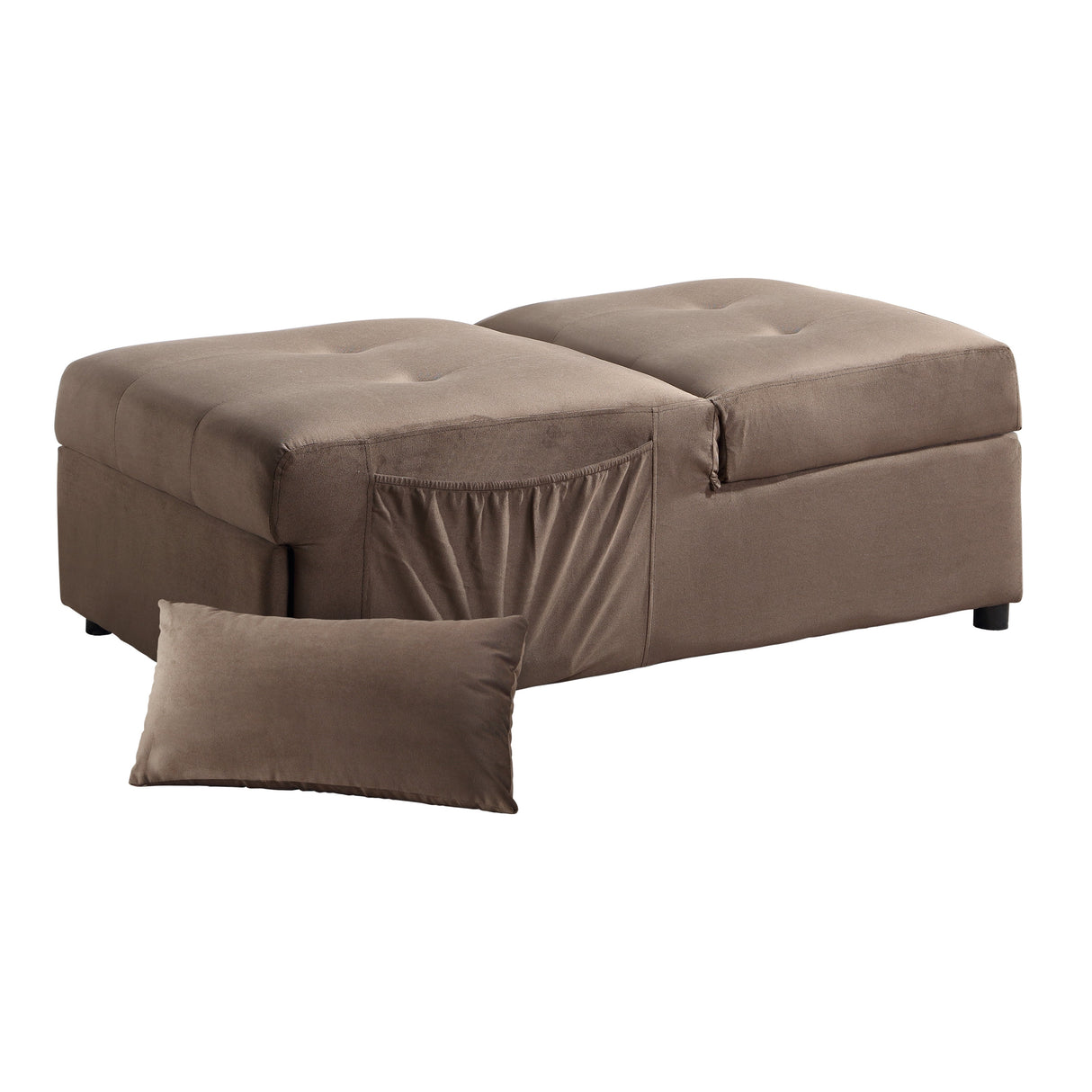 Garrell Brown Velvet Lift Top Storage Bench with Pull-out Bed