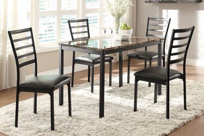 Flannery Black/Brown Faux Marble-Top Dining Set