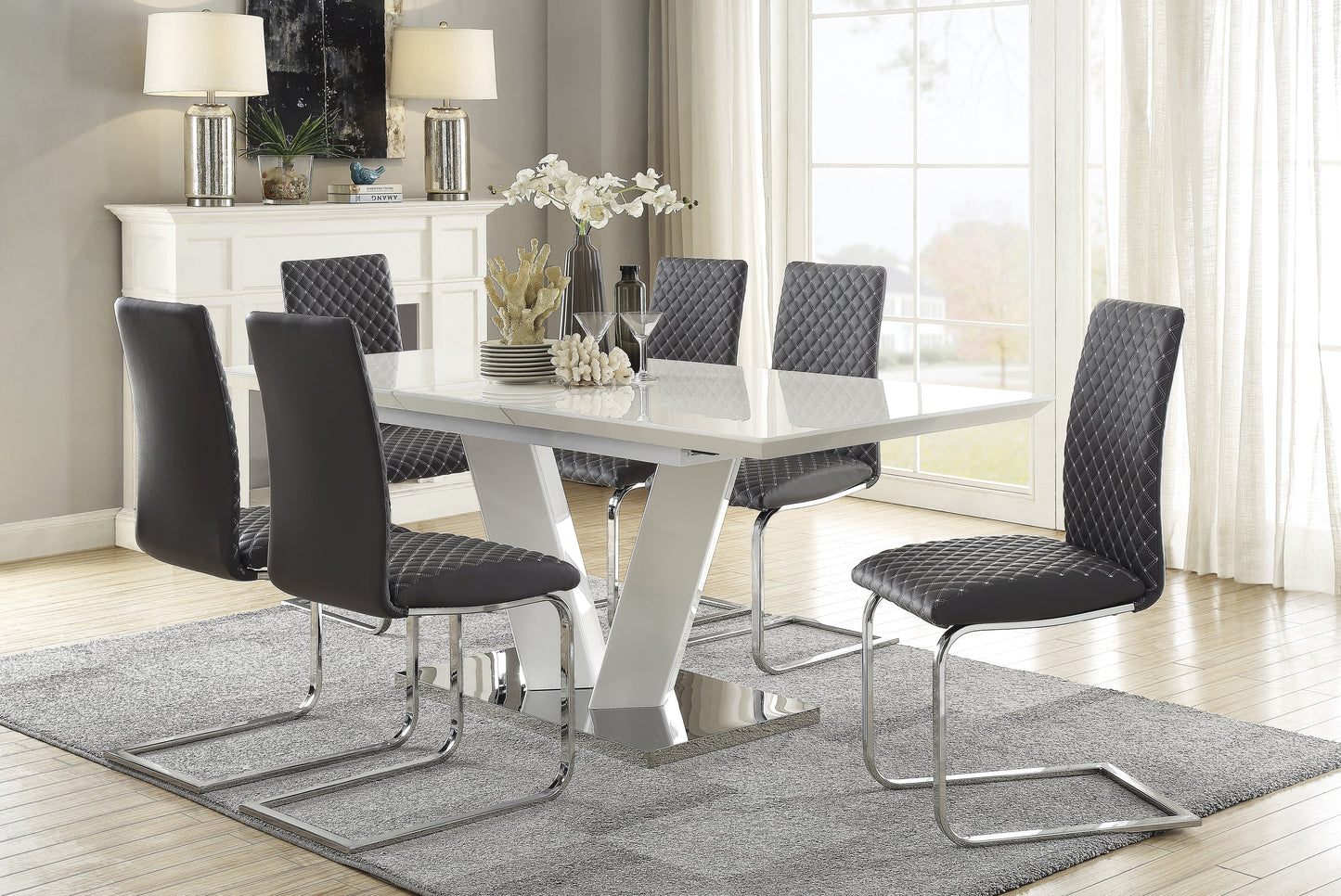Yannis Chrome Metal/Gray Faux Leather Side Chair, Set of 2