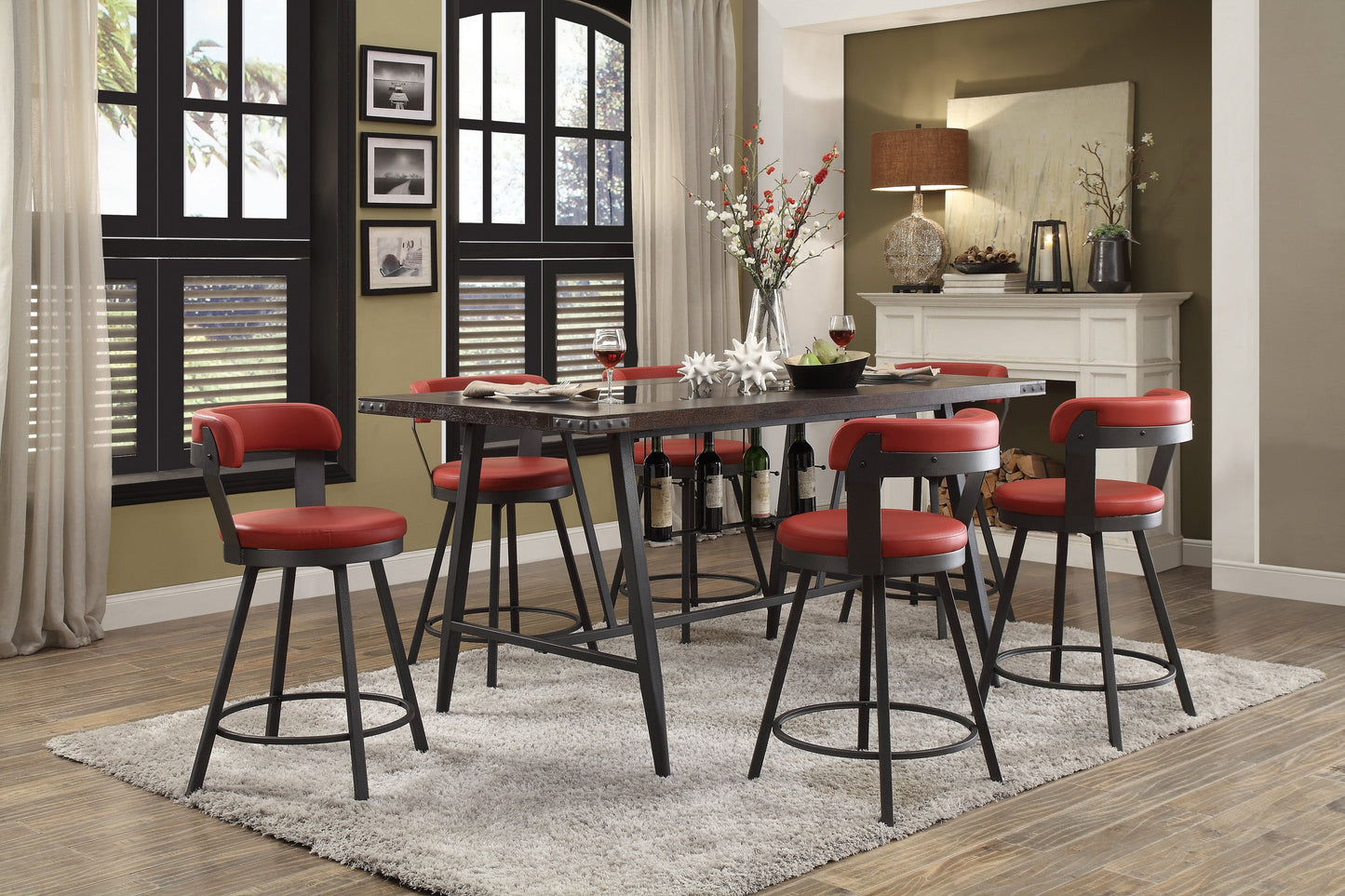 Appert Red/Dark Gray Swivel Counter Chair, Set of 2