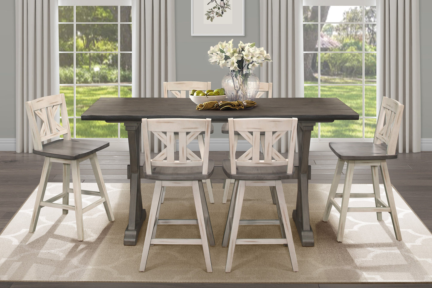 Amsonia Gray/White Swivel Counter Height Chairs, Set of 2