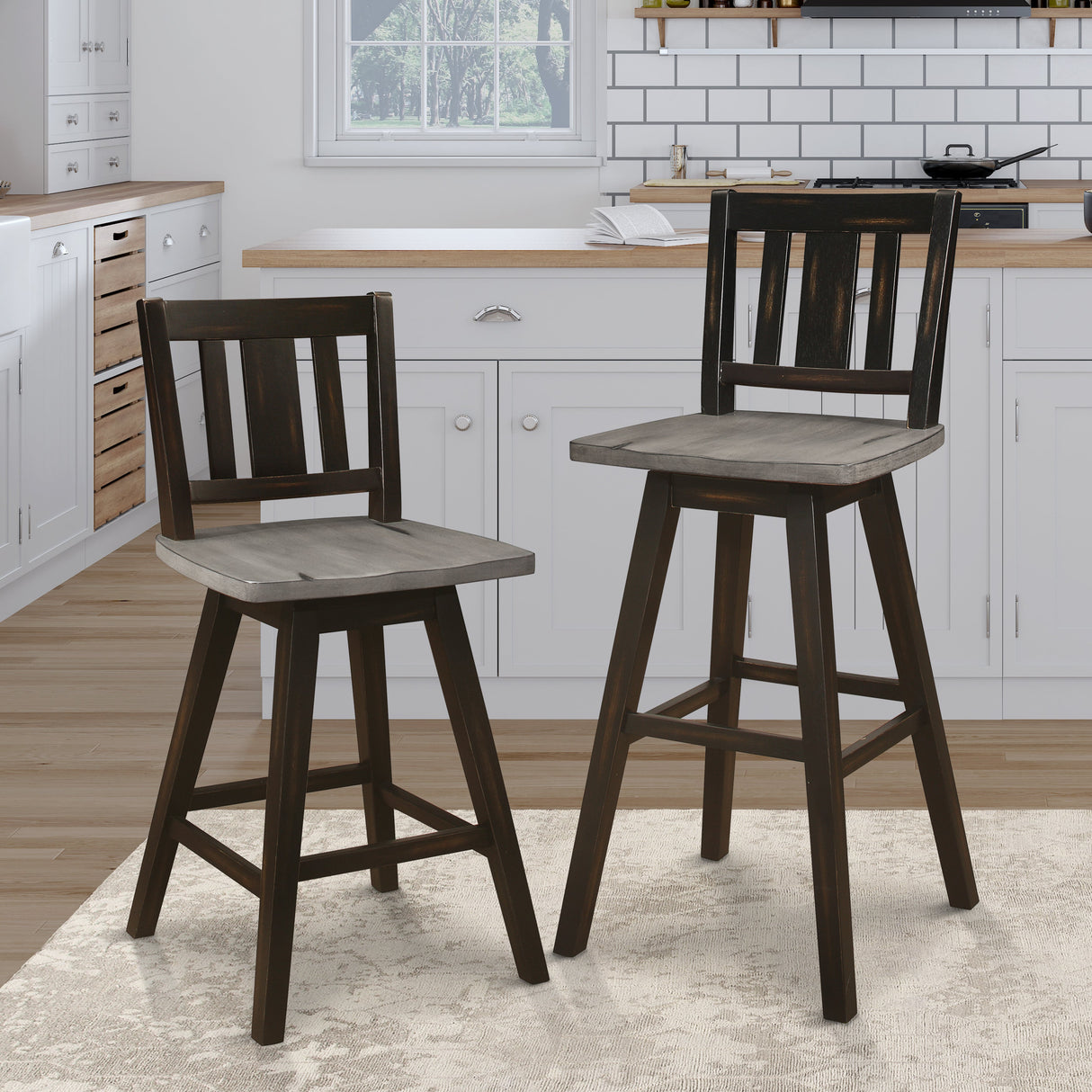 Amsonia Black Swivel Pub Counter Height Chairs, Set of 2