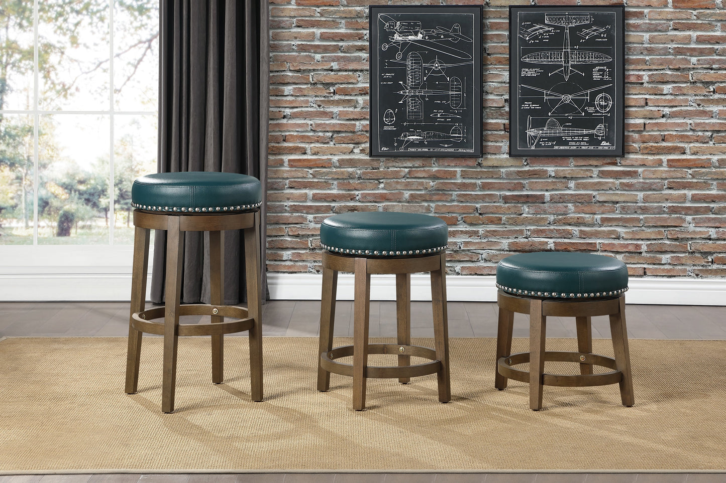 Westby Green/Brown Round Swivel Counter Height Stool, Set of 2