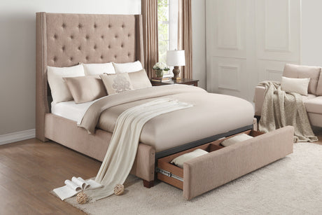 Fairborn Brown Queen Upholstered Storage Platform Bed