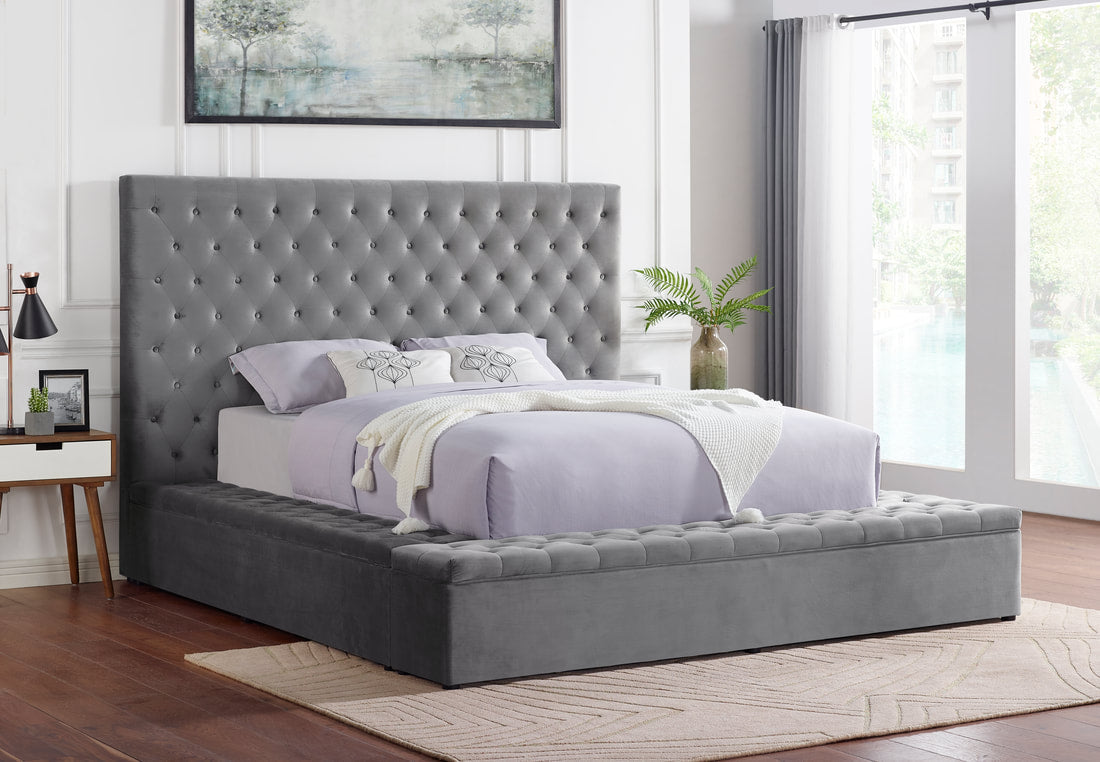 Paris Gray Velvet Queen Storage Platform Bed