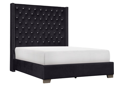 Franco Black Velvet King Upholstered Bed - Eve Furniture