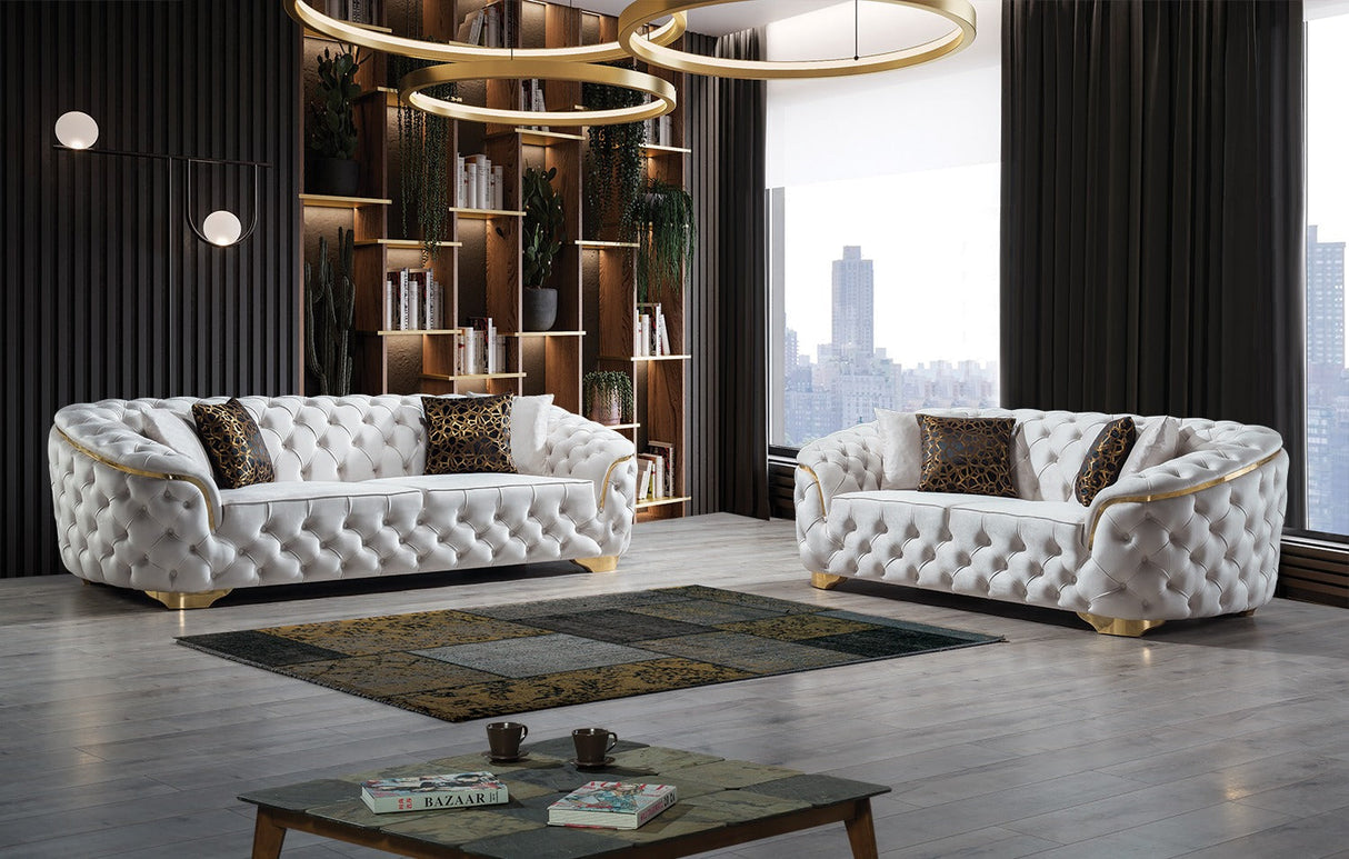 Lupino Ivory Velvet Living Room Set