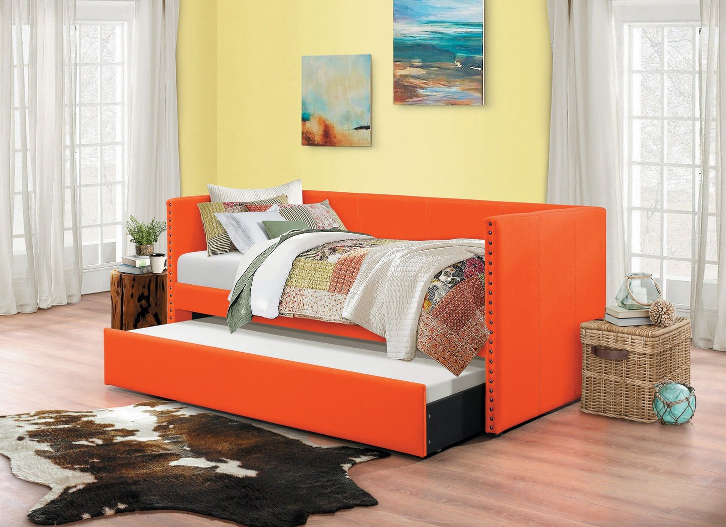 Therese Orange Daybed with Trundle