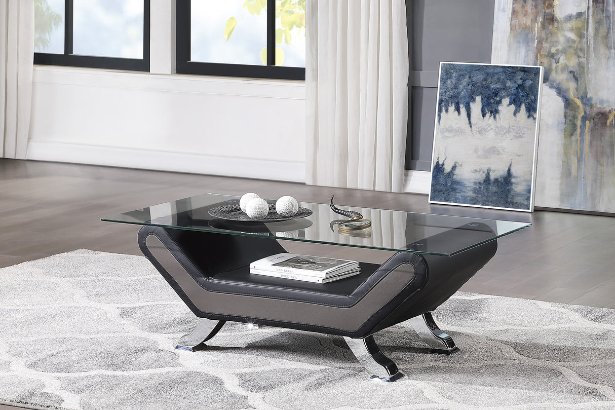 Veloce Black/Gray Faux Leather  Cocktail Table