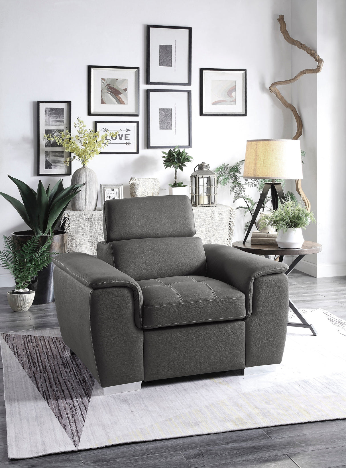 Ferriday Gray Chair with Pull-out Ottoman