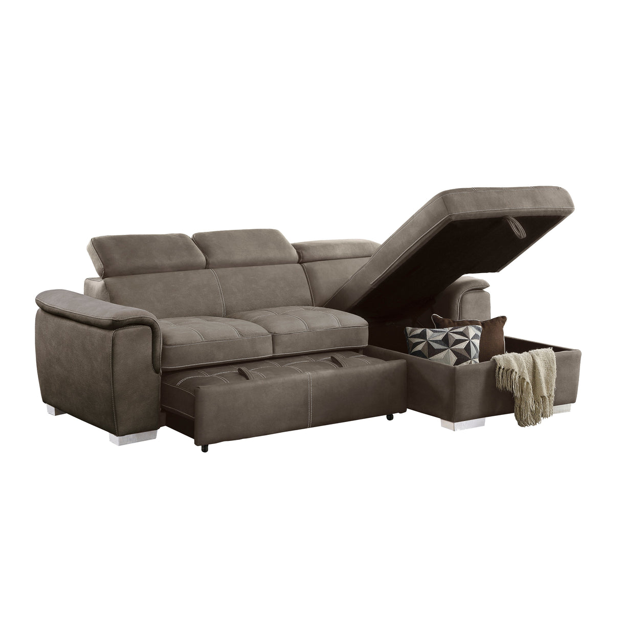 Ferriday Taupe Storage Sleeper Sectional
