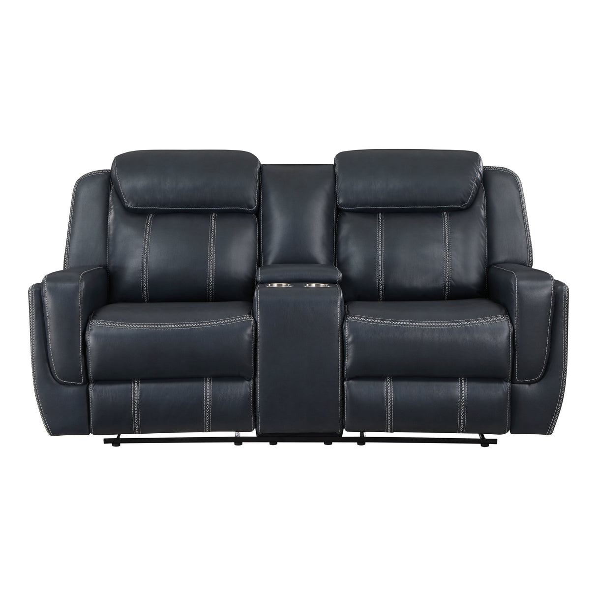 Littleton Blue Double Reclining Love Seat with Center Console, Receptacles and USB Ports