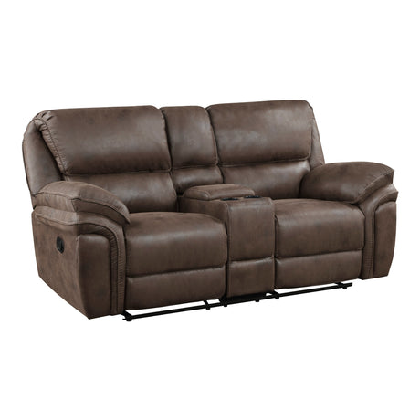 Proctor Brown Microfiber Double Reclining Love Seat with Center Console