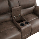 Proctor Brown Microfiber Double Reclining Love Seat with Center Console