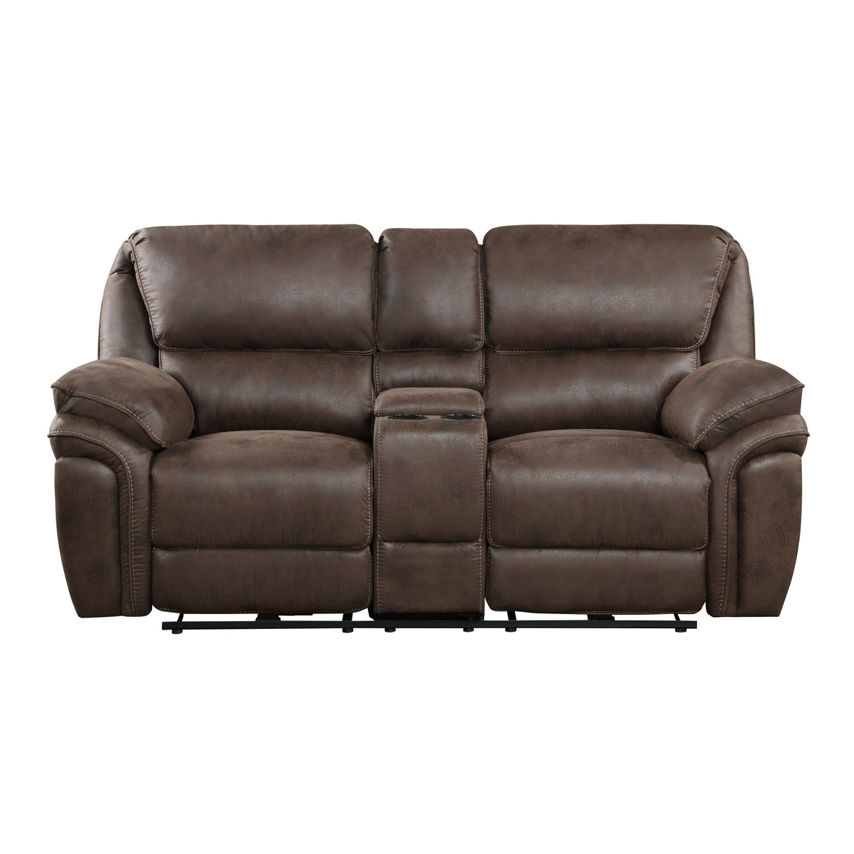 Proctor Brown Microfiber Power Double Reclining Love Seat with Center Console