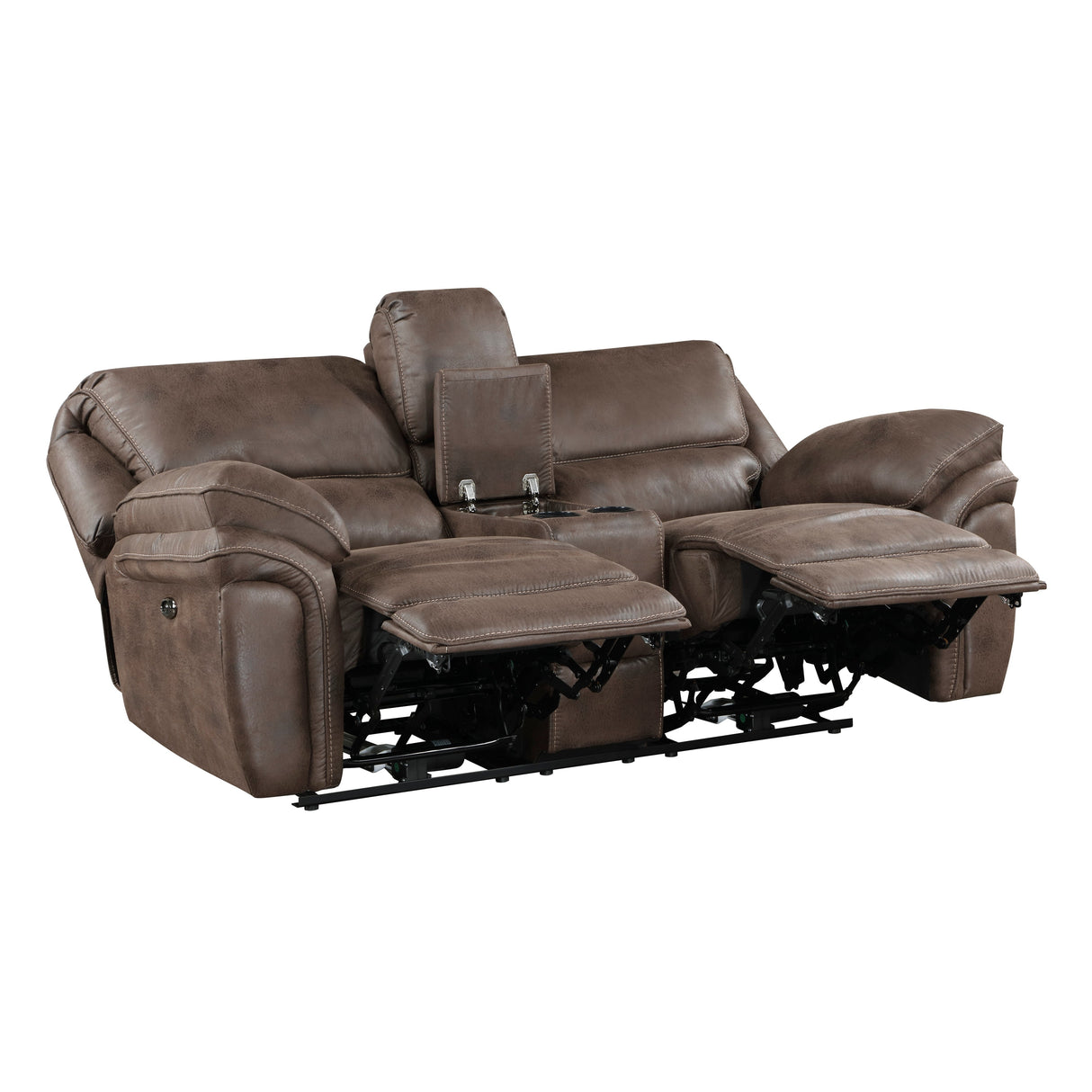 Proctor Brown Microfiber Power Double Reclining Love Seat with Center Console