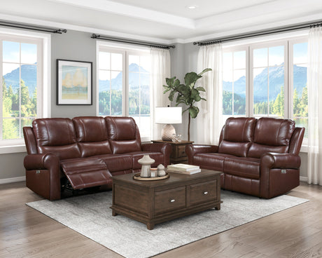 McCall Brown Leather Power Double Reclining Love Seat with Power Headrests