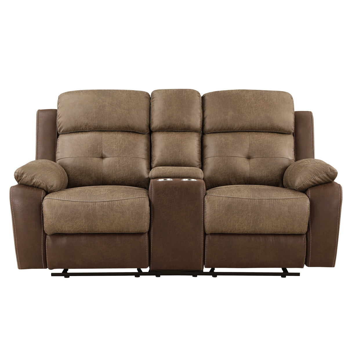 Glendale Brown Microfiber Double Glider Reclining Love Seat with Center Console