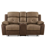 Glendale Brown Microfiber Double Glider Reclining Love Seat with Center Console