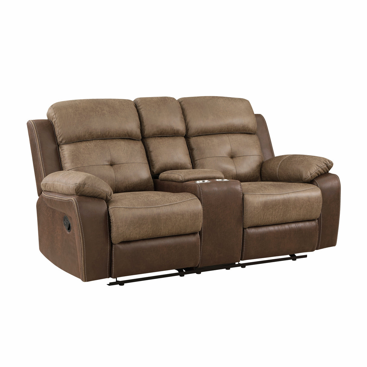 Glendale Brown Microfiber Double Glider Reclining Love Seat with Center Console