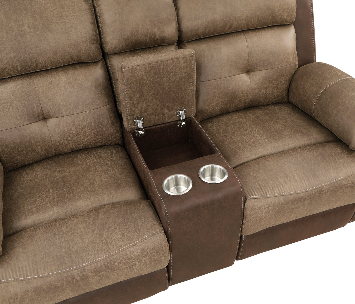 Glendale Brown Microfiber Double Glider Reclining Love Seat with Center Console