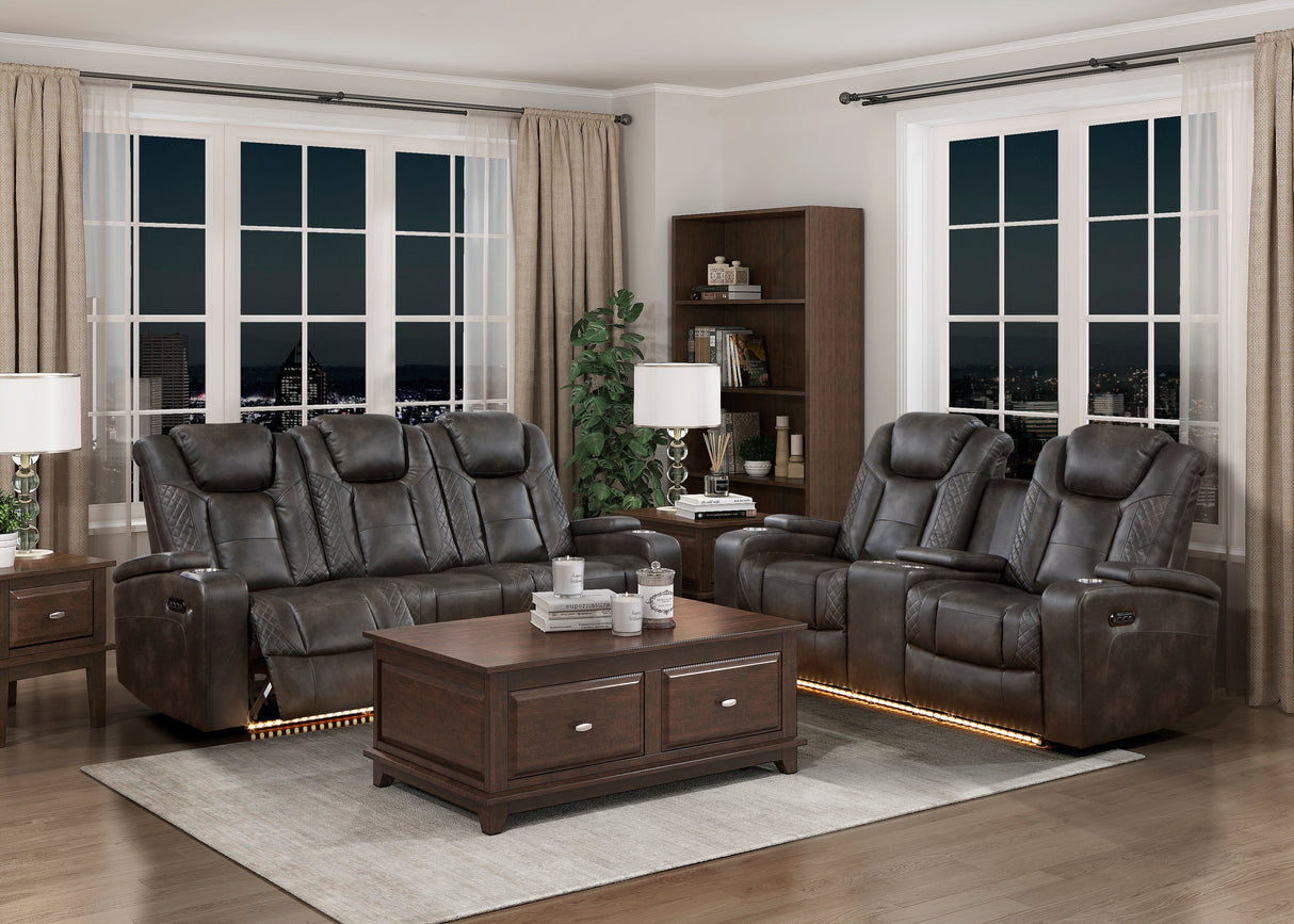 Tabor Dark Brown Power Double Reclining Loveseat