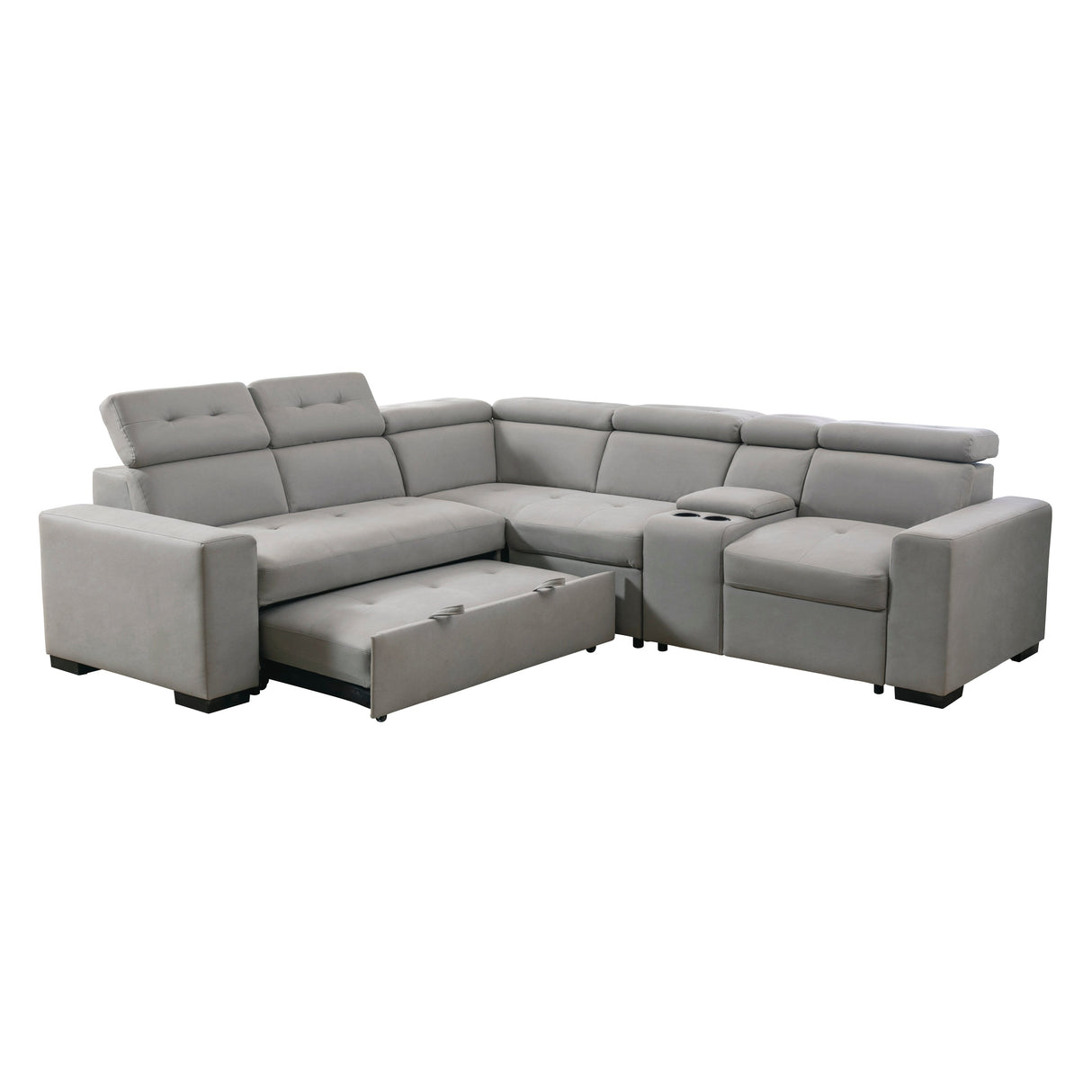 Farrah Light Gray 3-Piece Sectional with Adjustable Headrests, Pull-out Bed and Console