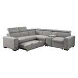 Farrah Light Gray 3-Piece Sectional with Adjustable Headrests, Pull-out Bed and Console