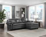 Exton Gray Leather 2-Piece Sectional with Right Chaise