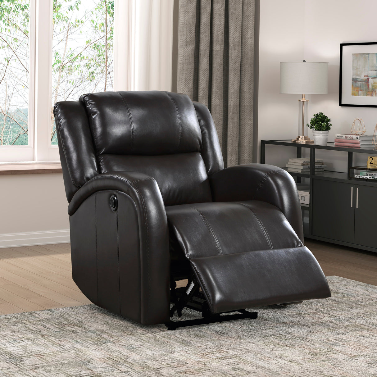 Foxcroft Brown Faux Leather Power Reclining Chair