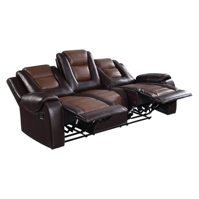Briscoe Brown Double Reclining Sofa with Drop-Down Cup Holders
