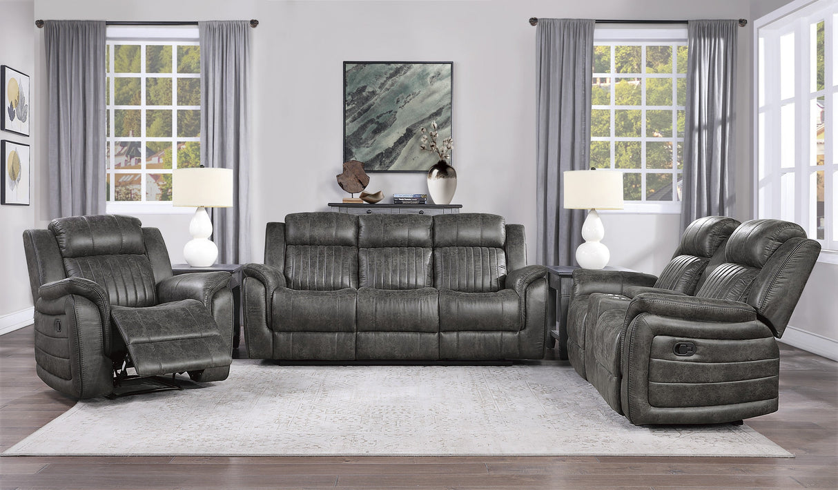 Centeroak Brownish Gray Double Reclining Loveseat with Center Console