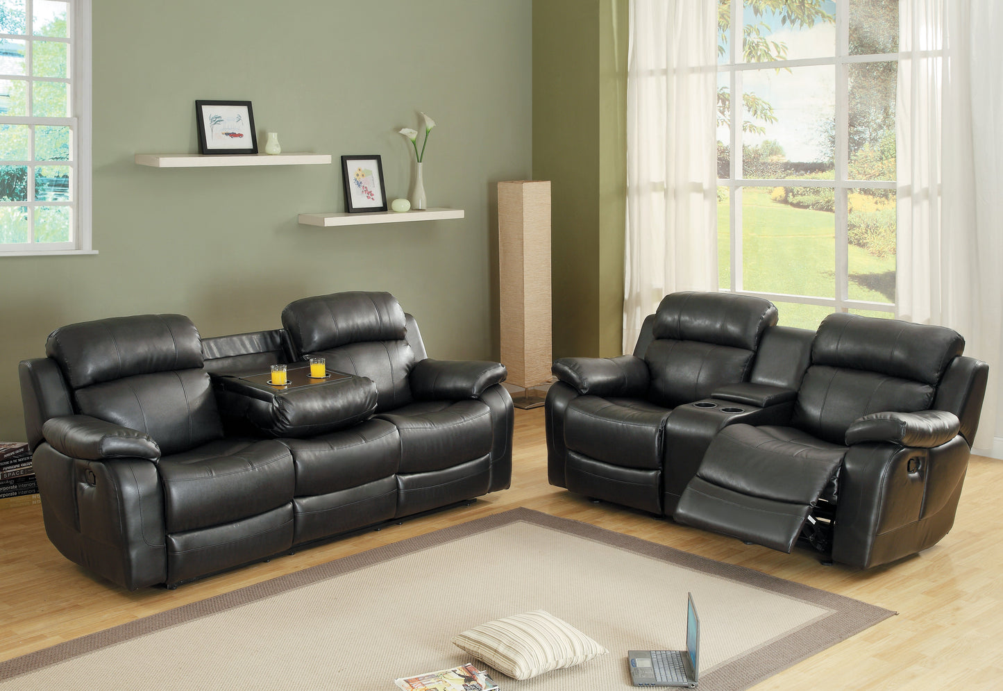 Marille Black Bonded Leather Reclining Sofa