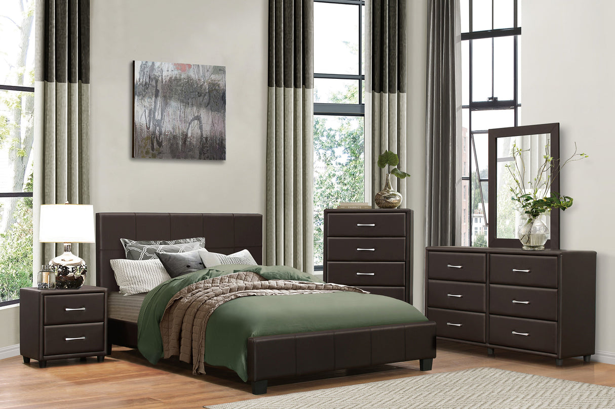 Lorenzi Dark Brown King Upholstered Platform Bed