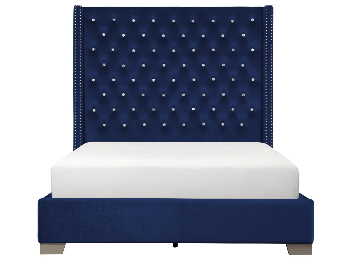 Franco Blue Velvet King Upholstered Bed