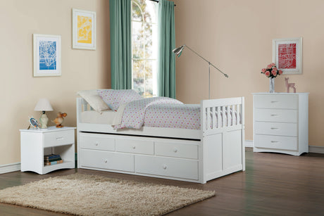 Galen White Twin Captains Trundle Bed