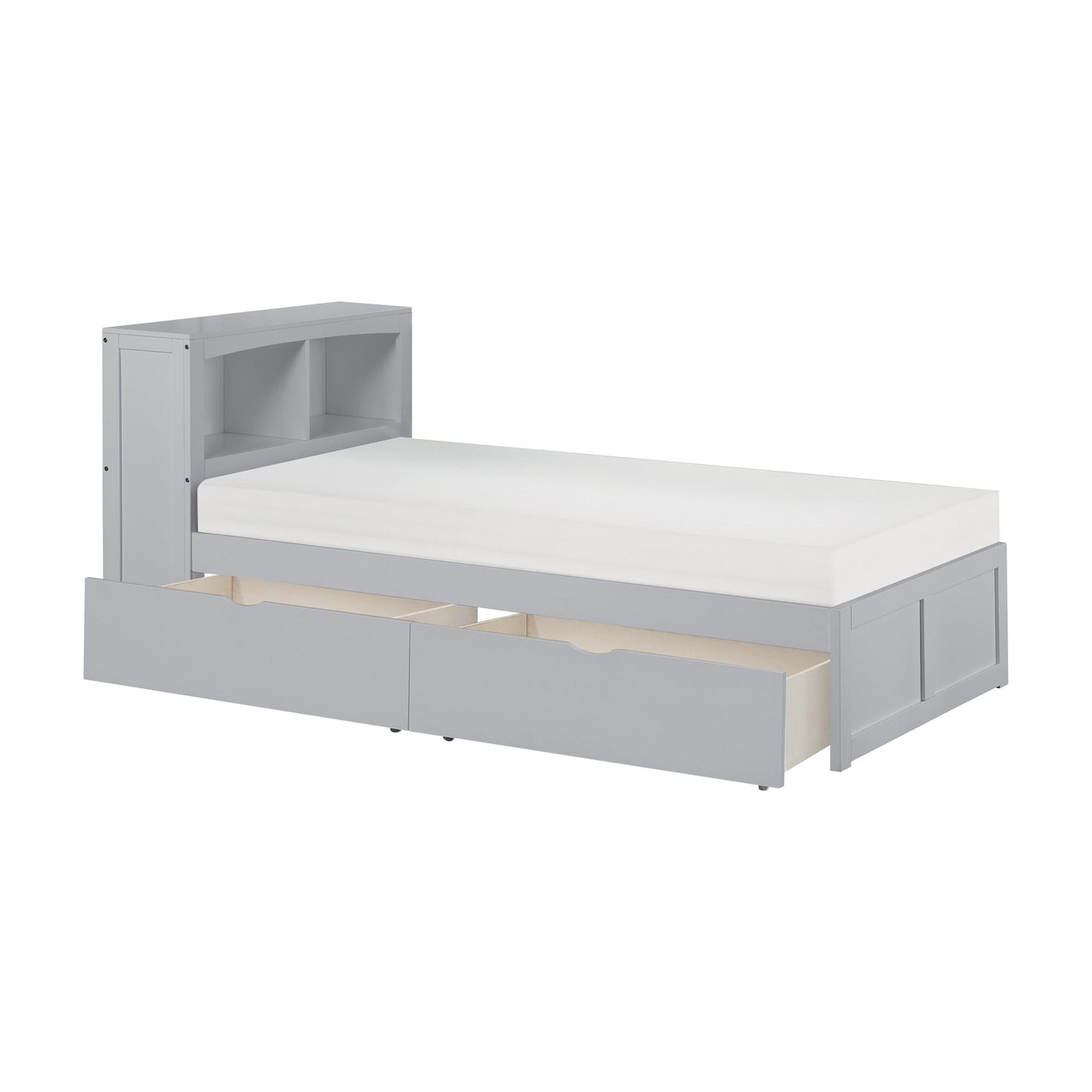 Orion Gray Twin Bookcase Bed with Storage Boxes
