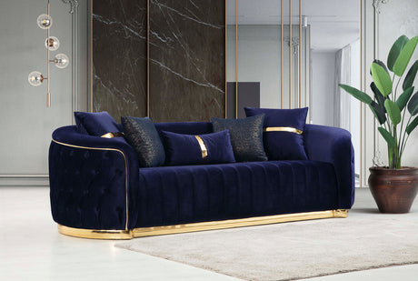 Paris Sofa & Loveseat - Velvet Upholstery - Navy Blue