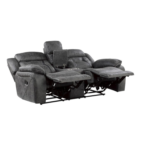 Madrona Hill Gray Double Reclining Loveseat with Center Console by Homelegance at Eve Furniture