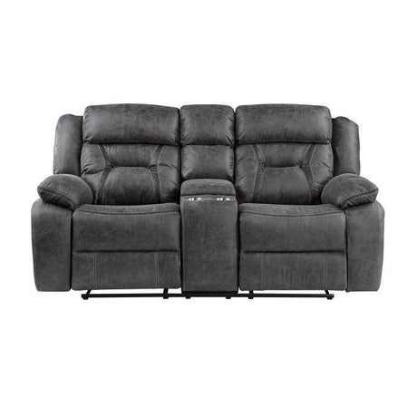 Madrona Hill Gray Double Reclining Loveseat with Center Console by Homelegance at Eve Furniture