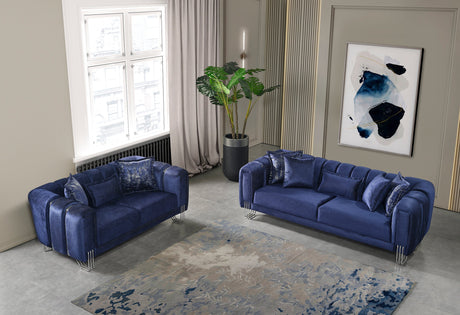 Santana Navy Velvet Living Room Set- Eve Furniture