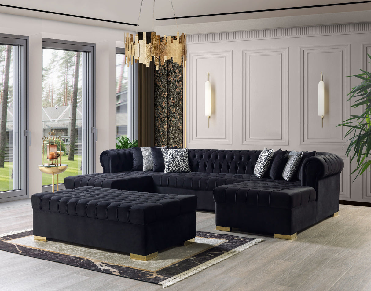 Lauren Black Velvet Rectangle Ottoman