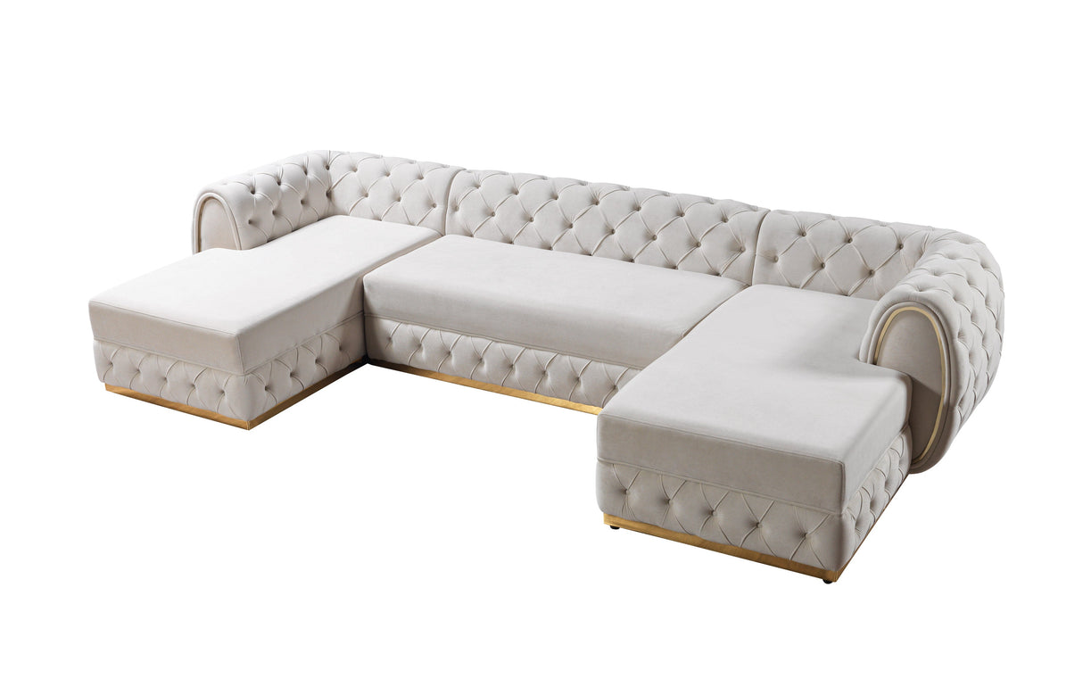 Jessie Ivory Velvet  Double Chaise Sectional